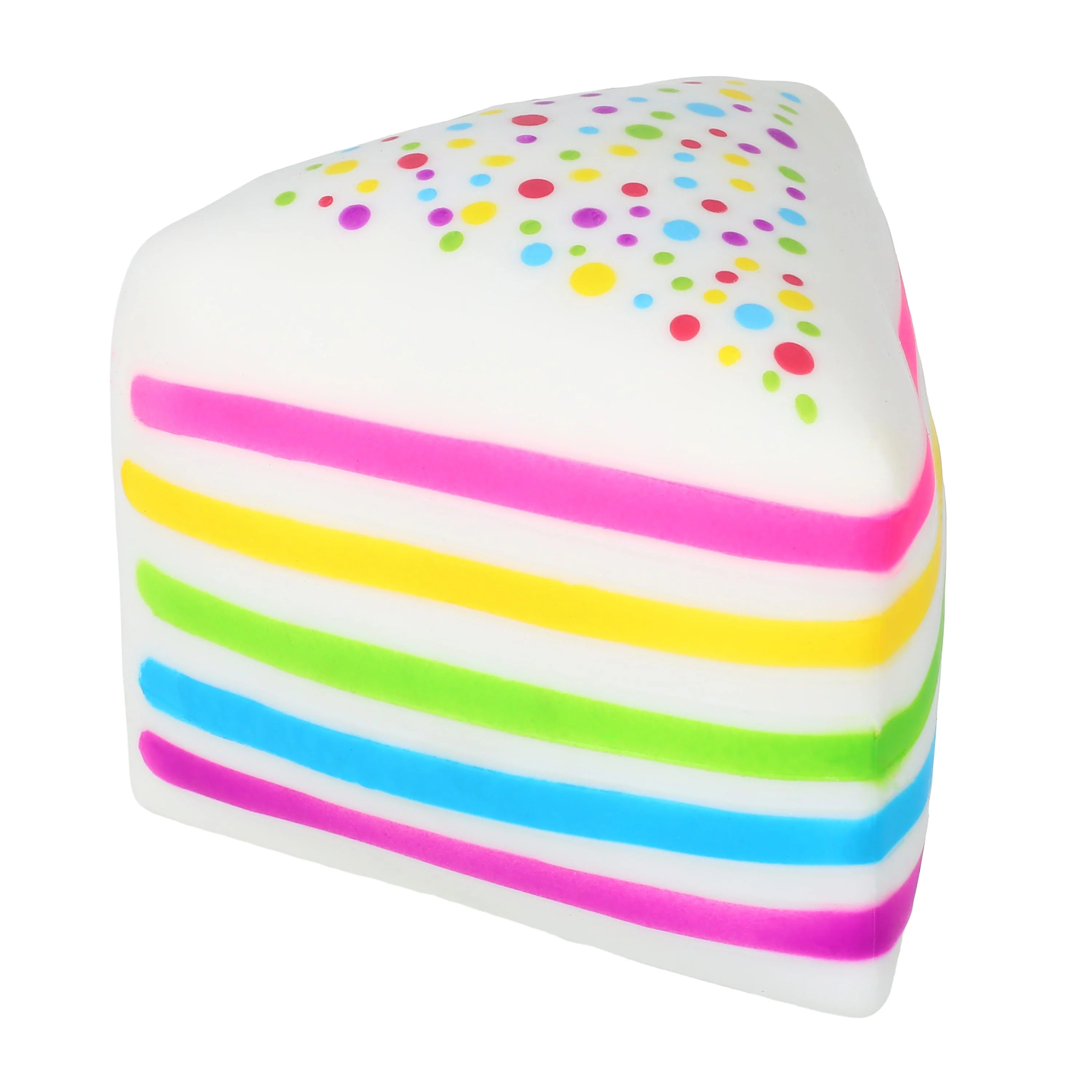Rainbow layer cake slice SmushMart squishy toy, striped icing, no packaging